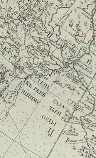 Территория Степного Притоболья на карте 1745 года (фрагмент)